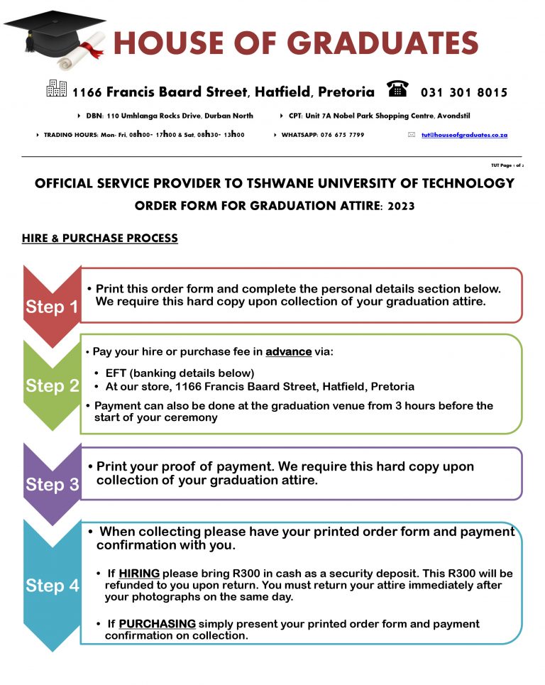 HOG Pricelist for TUT Graduation Attire 20231 1 House Of Graduates